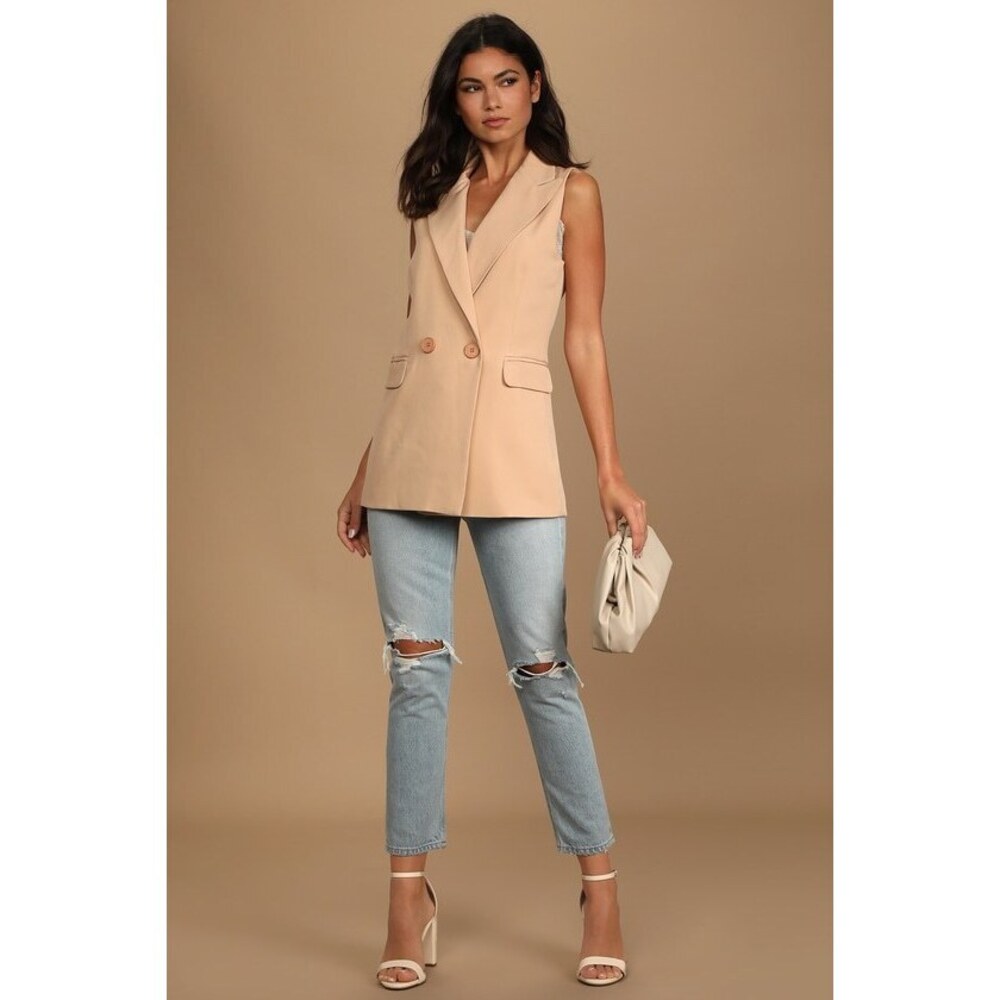 Lulus Basic Statement Camel Sleeveless Blazer Brown - Size XS